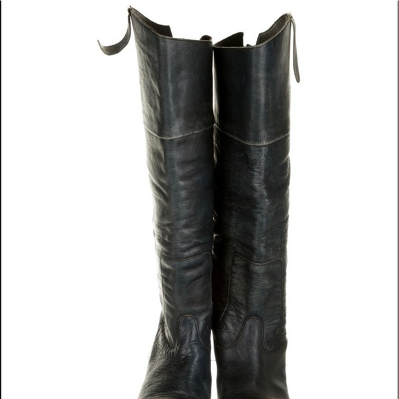 Golden Goose Navy Leather Distressed Accents Riding Boot - Picture 3 of 5